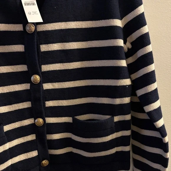 J. Crew Navy and Cream Striped Cardigan with Gold Buttons - Picture 3 of 4